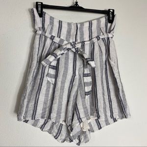 Lucca Linen Striped Paperbag Tie Belt High Rise Shorts XS